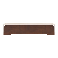 Brown wooden bench with a smooth white top and minimalist design, perfect for modern decor.