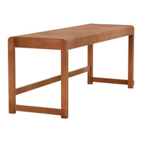 Solid wood bench in warm brown tones with a smooth, minimalist design and clean lines for modern decor.