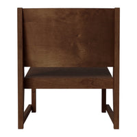 Brown wooden chair with a smooth, matte finish and simple, modern design. Ideal for minimalistic decor.