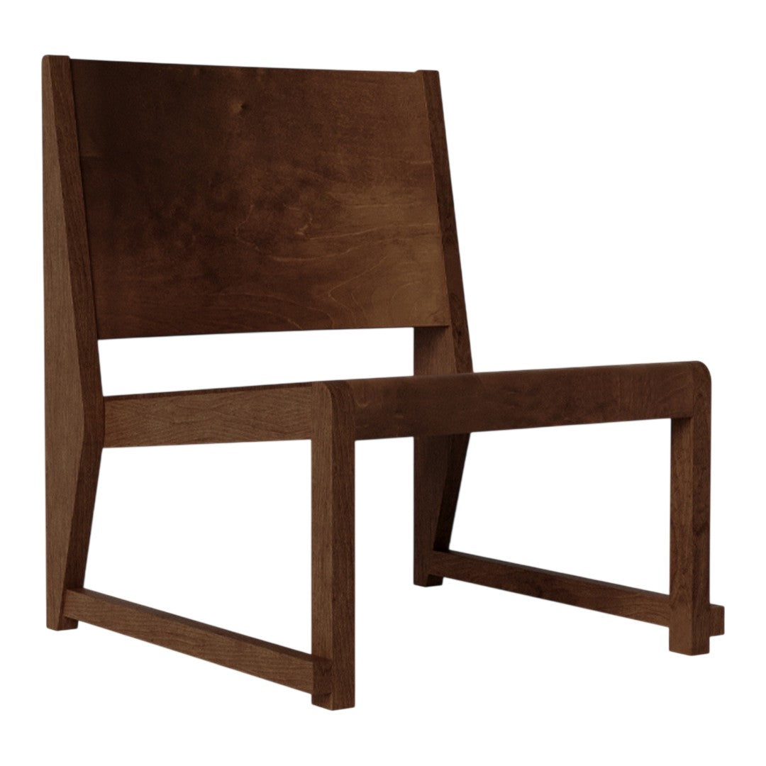 Modern wooden chair in rich brown finish with a sleek, minimalist design and no visible patterns.