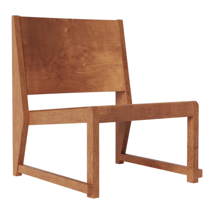 Wooden chair with a smooth natural finish, featuring clean lines and a minimalist design in warm honey tones.