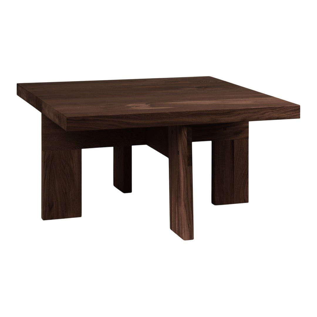 Dark wood square coffee table with a smooth surface and minimalist design. Perfect for modern interiors.