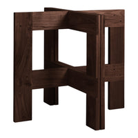 Dark walnut wood stool with a minimalist design and clean lines, showcasing rich grain patterns and a deep brown finish.