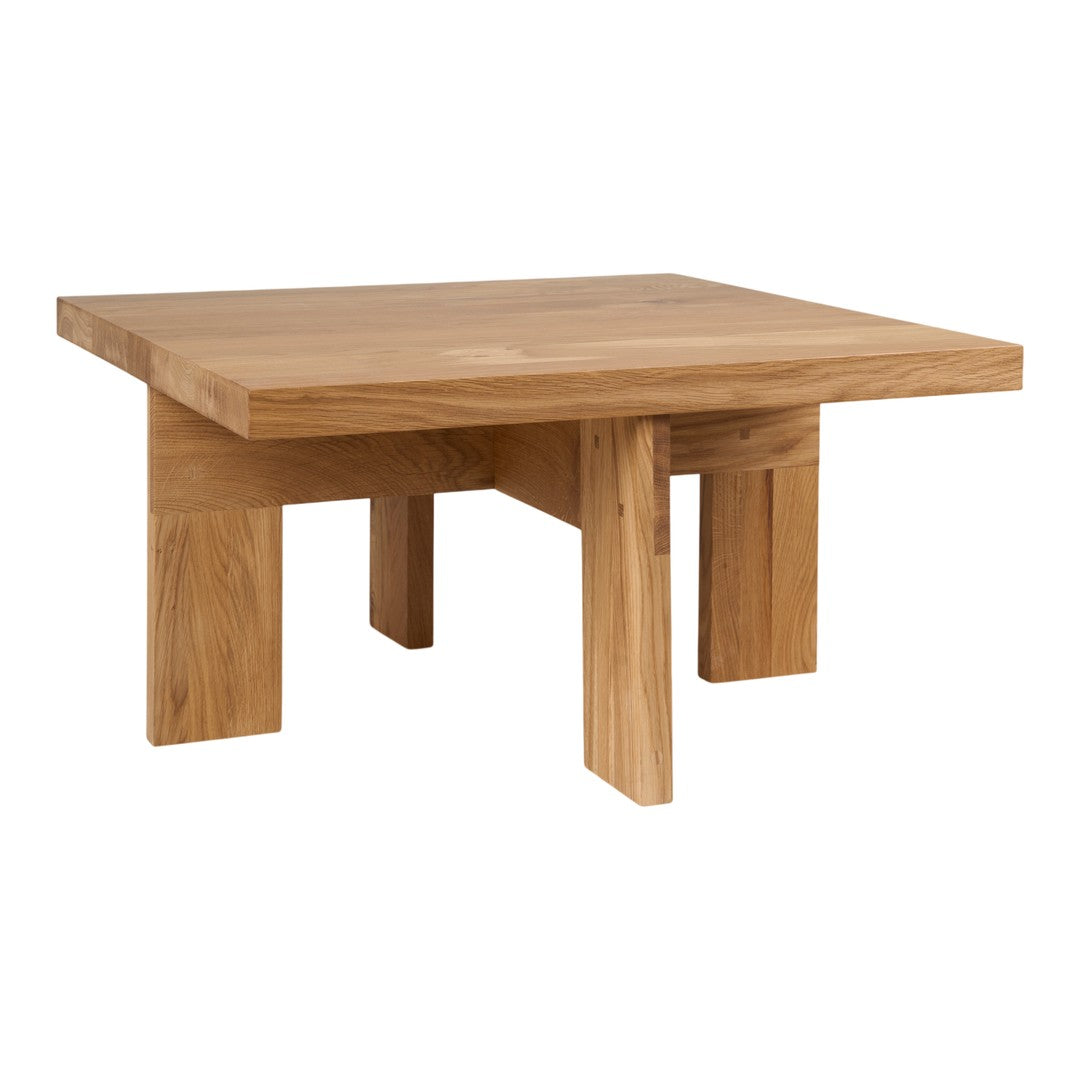 Natural oak coffee table with a smooth, light wood finish and a minimalist, square design.