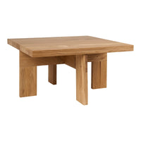 Natural oak coffee table with a smooth, light wood finish and a minimalist, square design.
