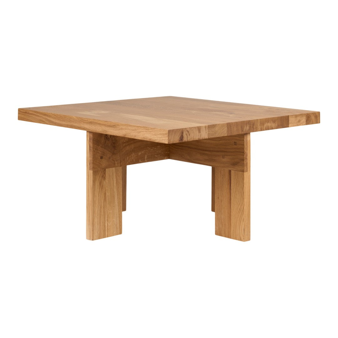Natural wood coffee table with a light brown finish and a minimalist, modern design. Perfect for contemporary spaces.