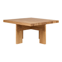 Natural wood coffee table with a light brown finish and a minimalist, modern design. Perfect for contemporary spaces.