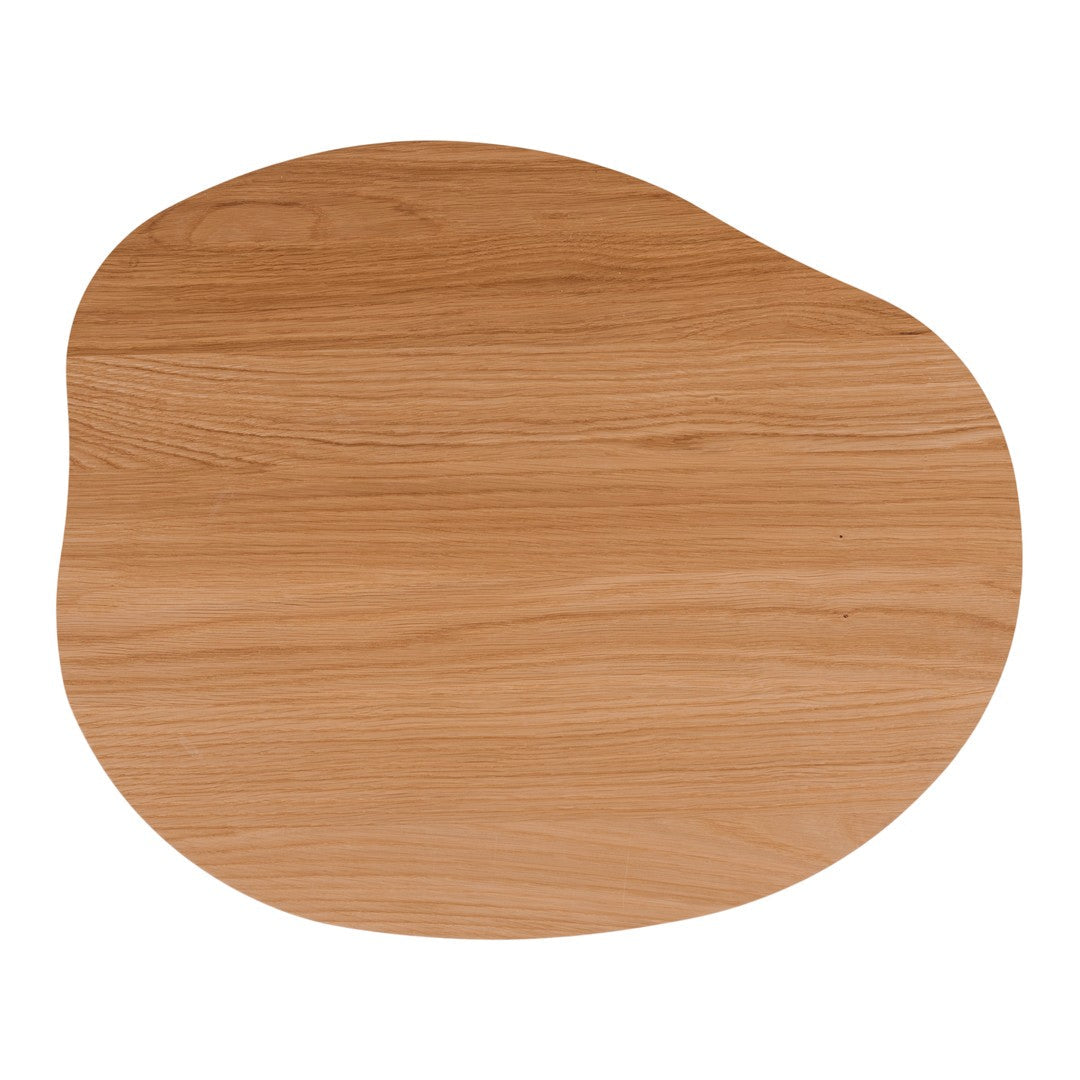 Light wood placemat with a smooth, natural grain and an organic, irregular shape. Ideal for modern dining.