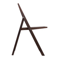 "Dark brown wooden folding chair with a simple and sleek design, featuring smooth lines and no visible patterns."