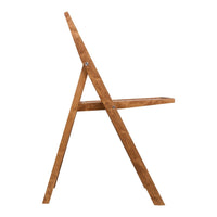 Brown wooden chair with a sleek and minimalist design, featuring a natural wood grain pattern.
