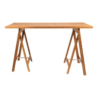 Wooden table featuring a natural oak finish with a minimalist design and a smooth surface.