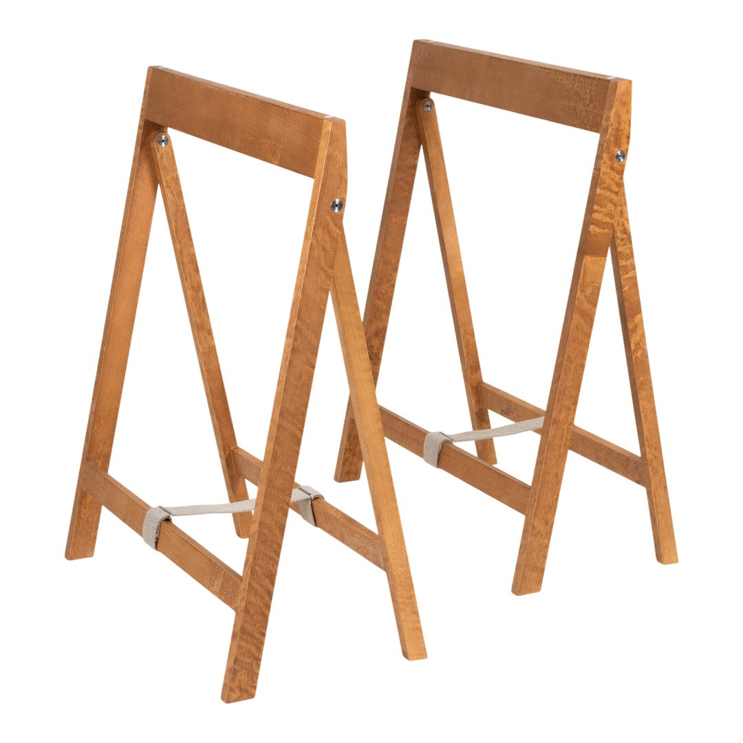 Natural wood grain with a warm oak finish, featuring a simple, modern A-frame design.