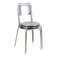 Silver metal chair with a sleek, minimalist design and smooth, shiny finish, perfect for modern interiors.
