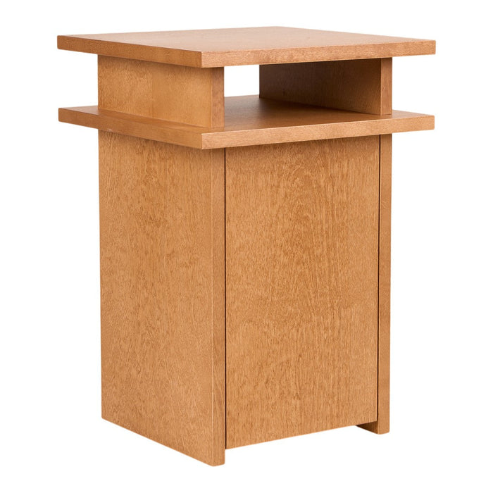 Light brown wooden side table with a simple square design and smooth finish. Suitable for modern decor.