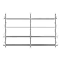 Gray metal shelving unit with clean lines and open design, featuring five shelves for versatile storage.