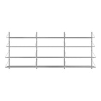 Modern white shelving unit with sleek lines and a minimalistic design, featuring multiple open shelves for storage.