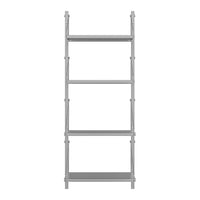 Gray metal shelving unit with a sleek, modern design and five open shelves. Perfect for organizing any space.