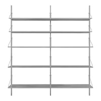 Sleek gray metal shelving unit with multiple horizontal shelves and clean lines, perfect for modern organization.