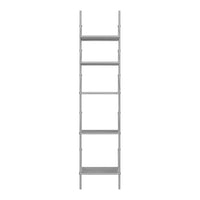 Slim, modern shelving unit in a sleek, solid gray finish with six open shelves. Perfect for minimalist decor.