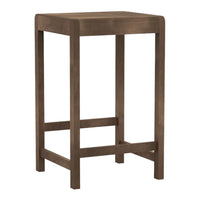 Solid brown wood bar stool with a minimalist design and smooth finish, perfect for modern home decor.