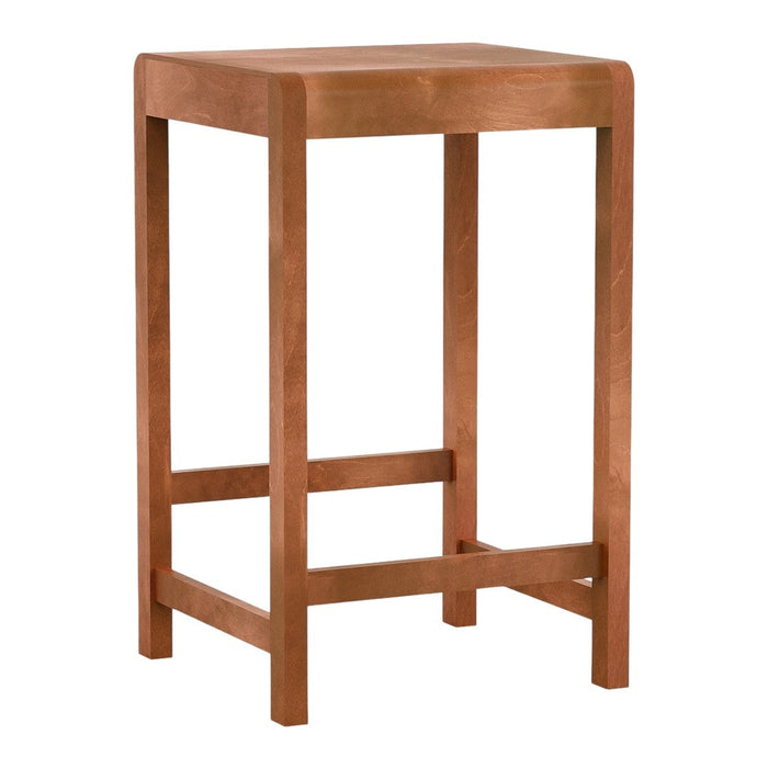 Natural wood bar stool in warm honey brown finish with a simple, sleek design and clean lines.