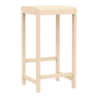 Natural wood finish bar stool with a simple, minimalist design and clean lines. Perfect for modern interiors.