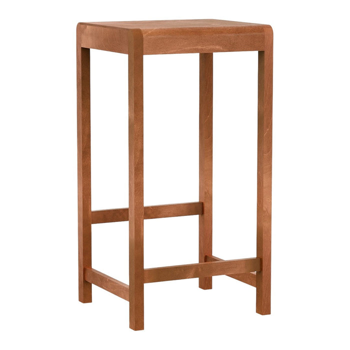 Solid wood bar stool in rich brown finish with a simple, sleek design. Ideal for modern or rustic decor.