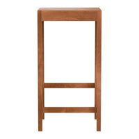 "Solid wood bar height table in warm brown finish with a sleek, minimalist design."