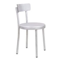 Silver metal chair with a smooth, minimalist design and a solid round seat. Ideal for modern decor.