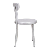 Silver metal chair with a smooth, sleek surface and minimalist design.