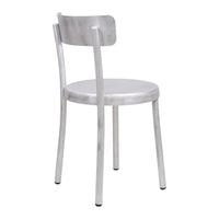 Silver metal chair with a smooth, brushed finish and minimalist design. Perfect for modern decor.