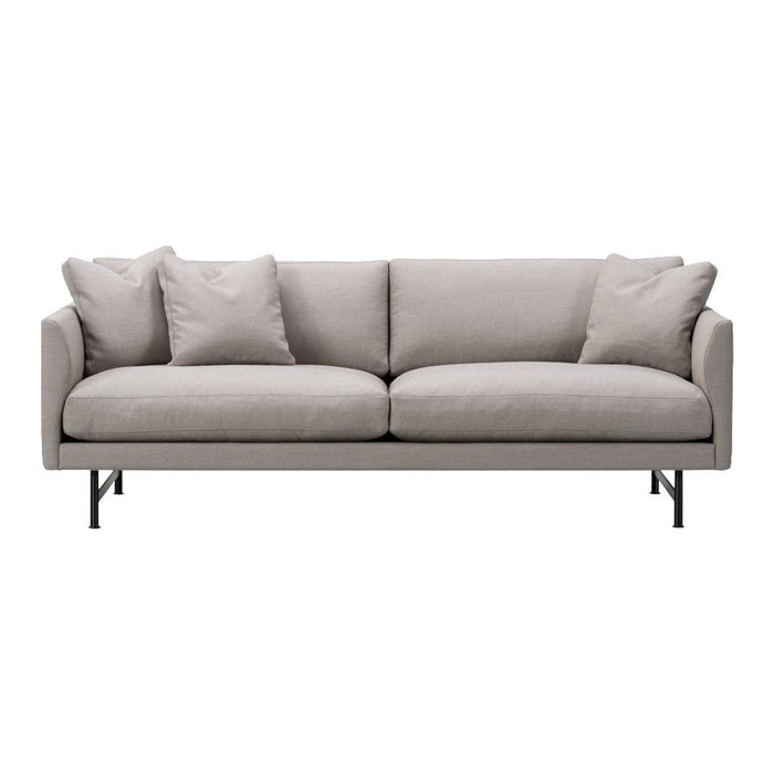 Light gray modern sofa with clean lines and plush cushions, featuring a minimalist design and black metal legs.