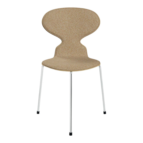Bamboo beige chair with smooth, curvy shape and sleek silver legs, adding a modern touch to any space.