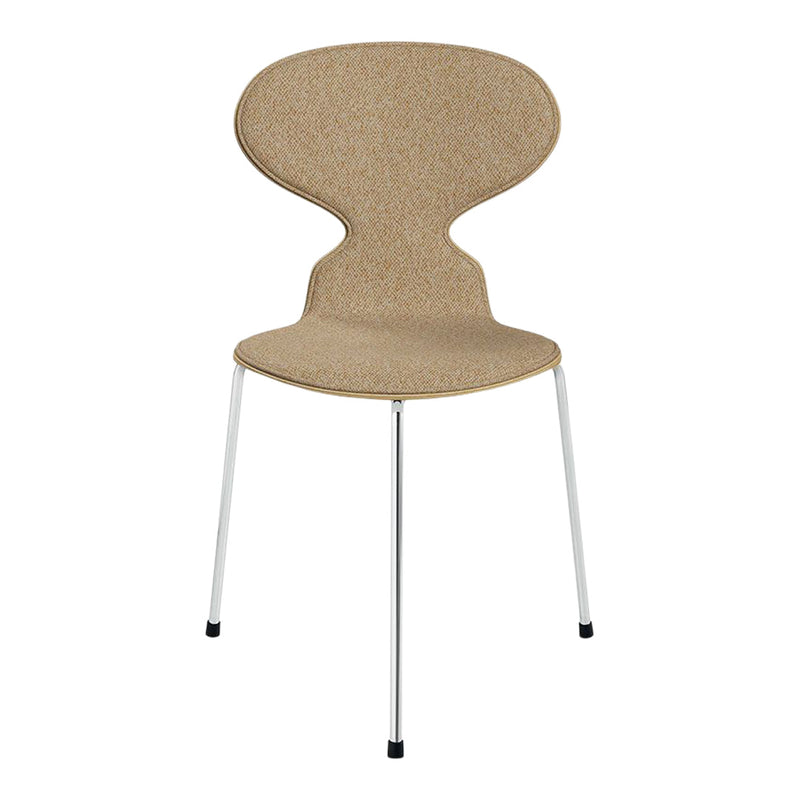 Bamboo beige chair with smooth, curvy shape and sleek silver legs, adding a modern touch to any space.