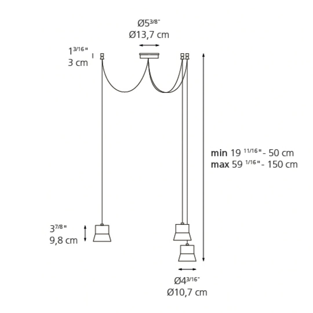 Sleek black and white pendant lamp with minimalistic lines and a modern industrial design.