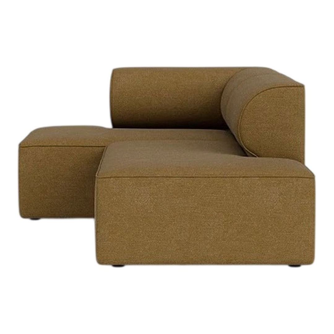 Modern sectional sofa in warm brown fabric with a minimalist design and smooth, clean lines. Ideal for contemporary decor.