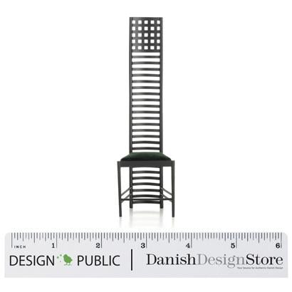 Black high-back chair with a slatted pattern and a green seat cushion, ideal for modern decor.