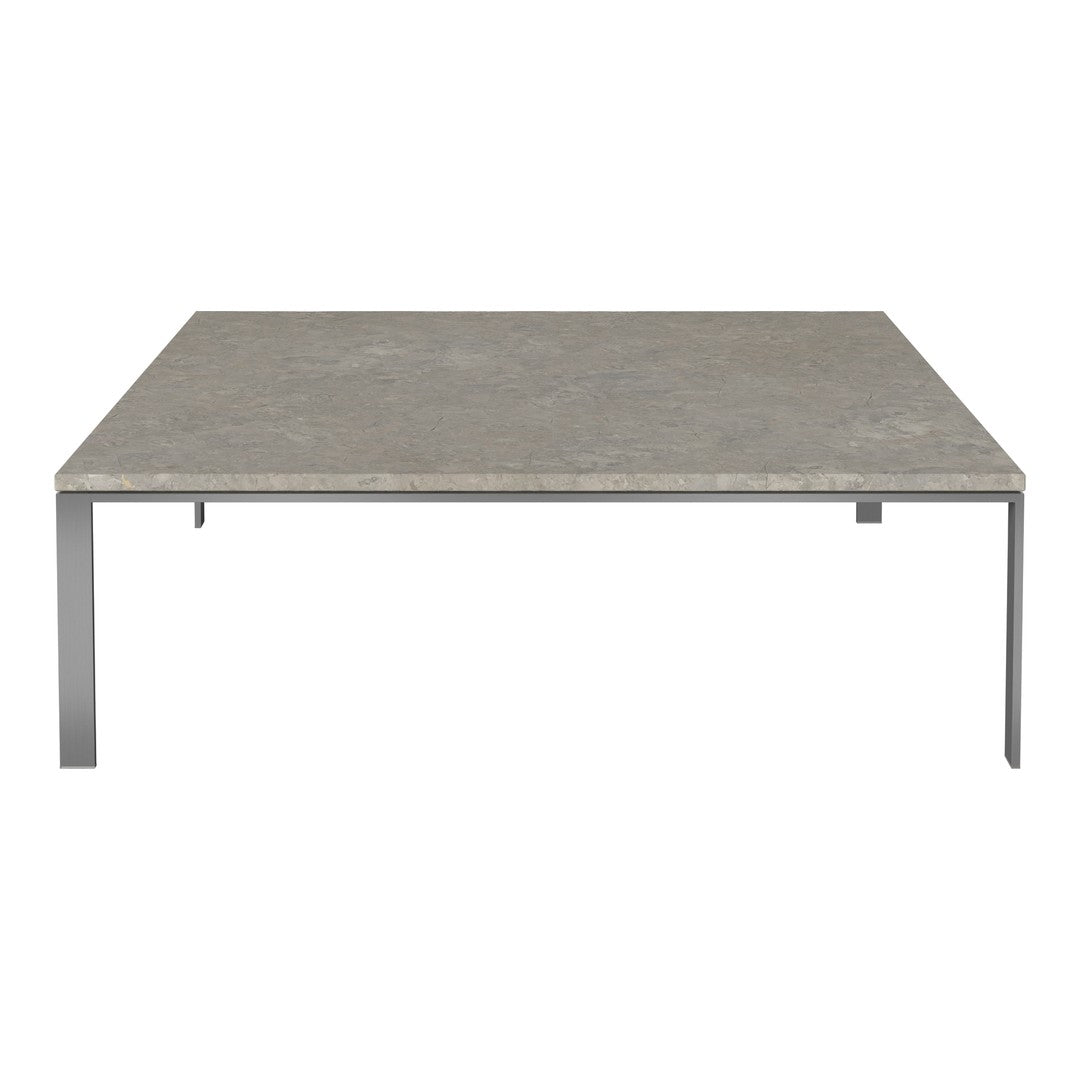 Gray concrete tabletop with sleek metal legs, featuring a minimalist design and smooth surface. Perfect for modern spaces.