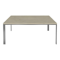 Gray concrete tabletop with a smooth, minimalist design, supported by sleek metal legs. Perfect for modern decor.