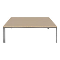 Light wood tabletop with a smooth finish and sleek metal legs for a modern look.