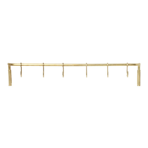 Gold metallic wall hook rack with a sleek, minimalist design and evenly spaced hooks for hanging items.