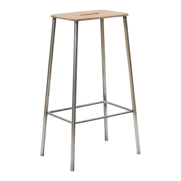 Natural wood top with a smooth finish and sleek silver metal legs, offering a modern and minimalist design.