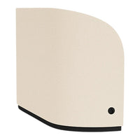 Beige textured surface with a sleek black base, featuring a smooth, curved design. Ideal for modern decor.