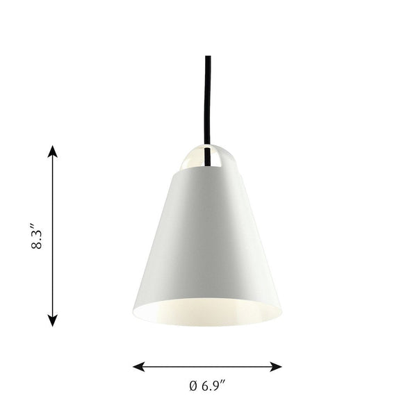 White conical pendant lamp with a sleek design, featuring a matte finish and contrasting black cord.