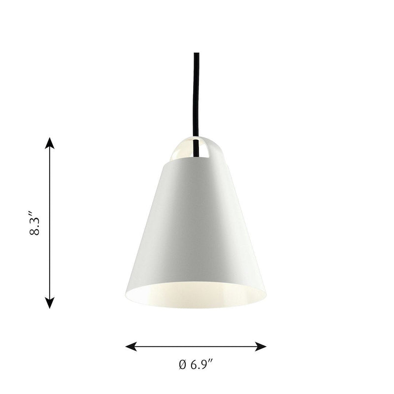 White conical pendant lamp with a sleek design, featuring a matte finish and contrasting black cord.