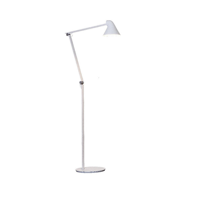 White adjustable floor lamp with a sleek modern design and a minimalist pattern. Perfect for contemporary decor.