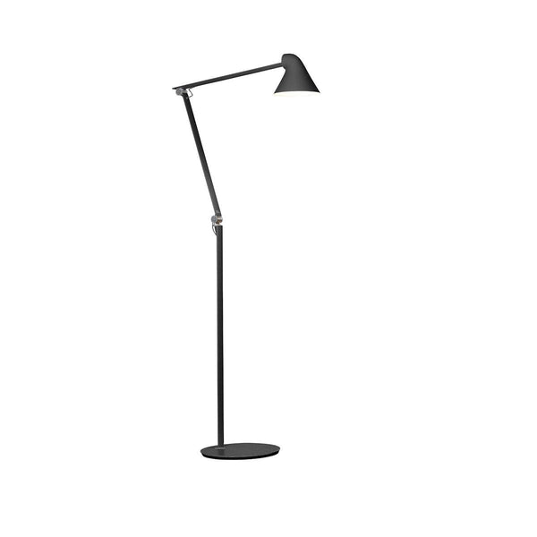 Black adjustable floor lamp with a sleek, minimalist design and a smooth matte finish.