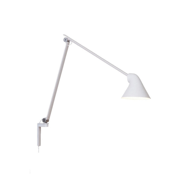 White wall-mounted lamp with a sleek, modern design and smooth, minimalist lines. Perfect for any contemporary space.