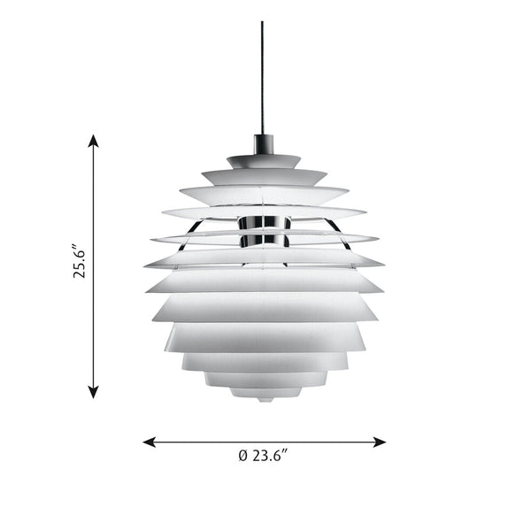 White modern pendant lamp with layered design, showcasing a sleek, minimalist pattern and smooth finish.