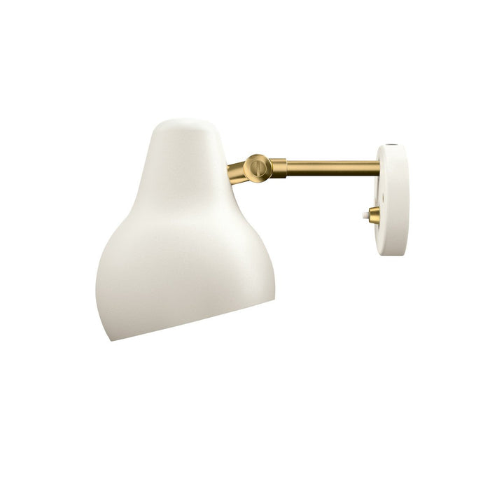White metal wall lamp with a smooth finish and a sleek brass arm. Minimalist design enhances any decor.